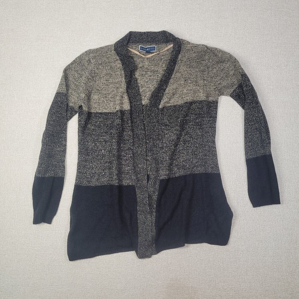 Karen Scott Black and Gray Open-Front Colorblock Cardigan